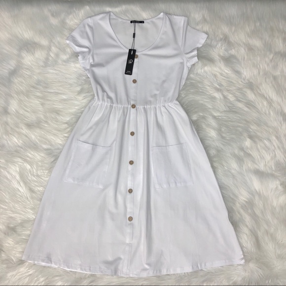 NEW OUGES Women’s V Neck Button Down Dress & Pockets Sz M - Picture 5 of 8